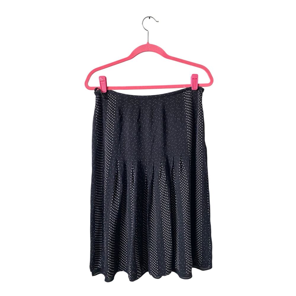 Talbots 100% Pure Silk Black w/ White Polka Dots Pleated Flowy Midi Skirt- Sz 12